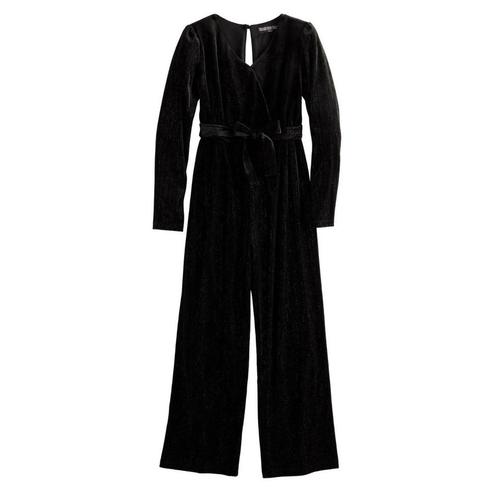 Three‎ Pink Hearts Black Shimmer Jumpsuit Girls Size Small Holiday Party Formal